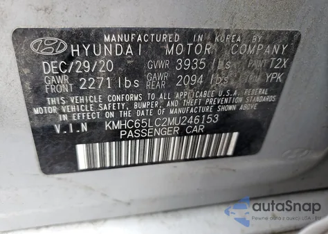 2021 Hyundai Ioniq Blue z USA, uszkodzony, nr VIN KMHC65LC2MU246153